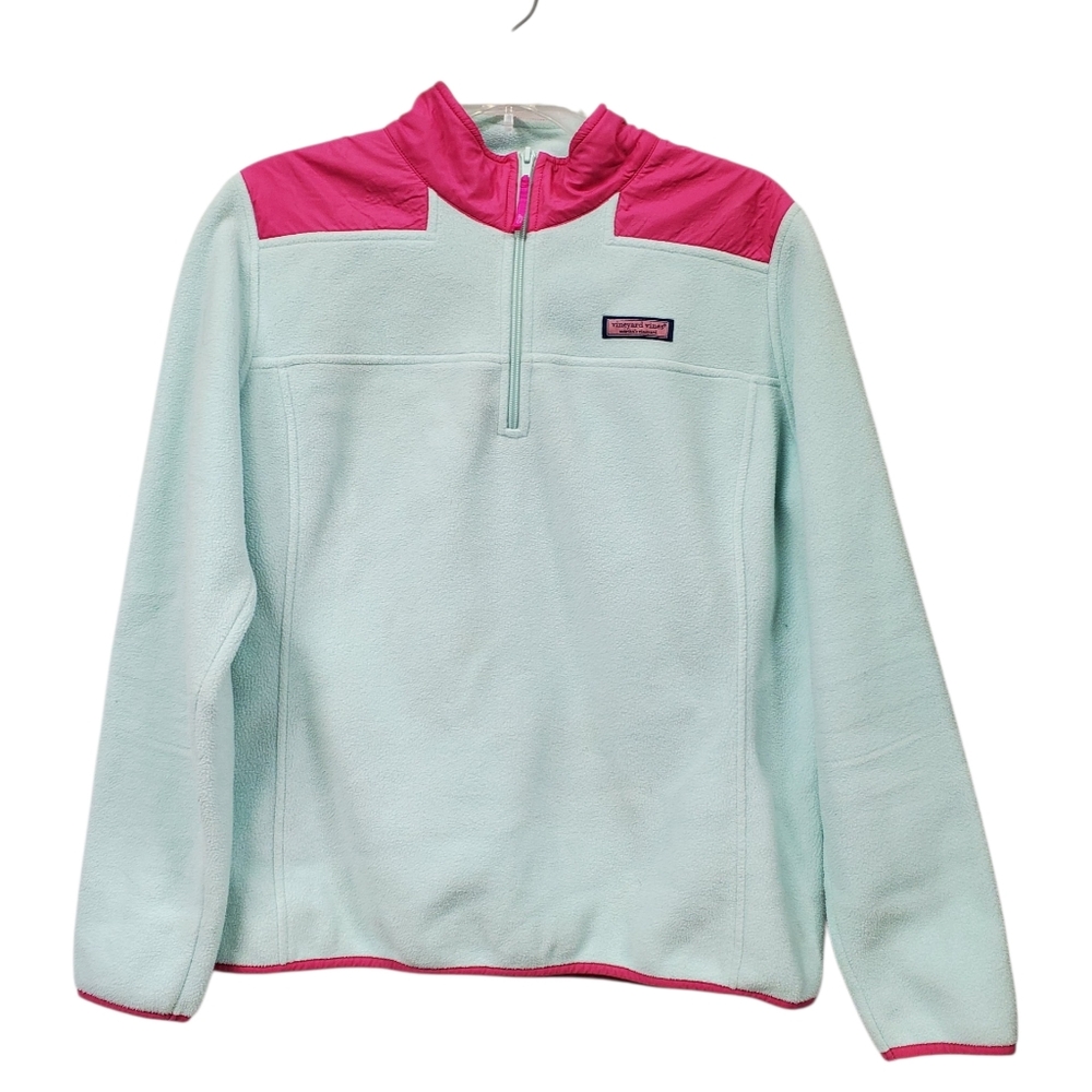 Vineyard Vines Pullover Fleece 1/4 Zip Academia Dopamine Blue/green Pink M